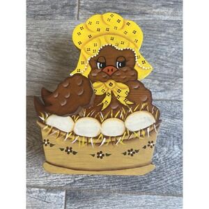 Farmhouse Wooden Hand Painted Chicken‎ Napkin Holder Kitchen Hen Easter Vintage